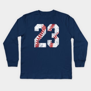 Vintage #23 Baseball Laces Baseball Mom Jersey Love Baseball T-shirt Kids Long Sleeve T-Shirt